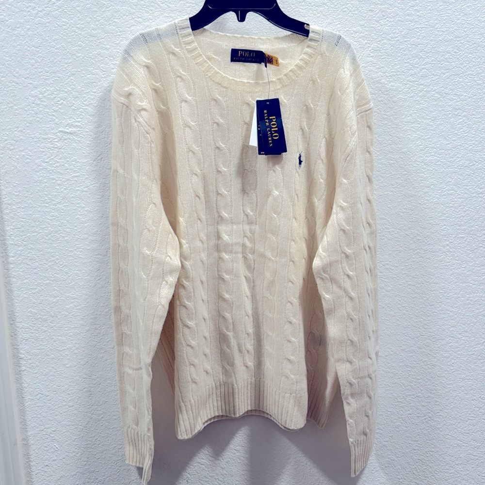 Ralph Lauren Men’s Classic Cable Knit Sweater- Cream